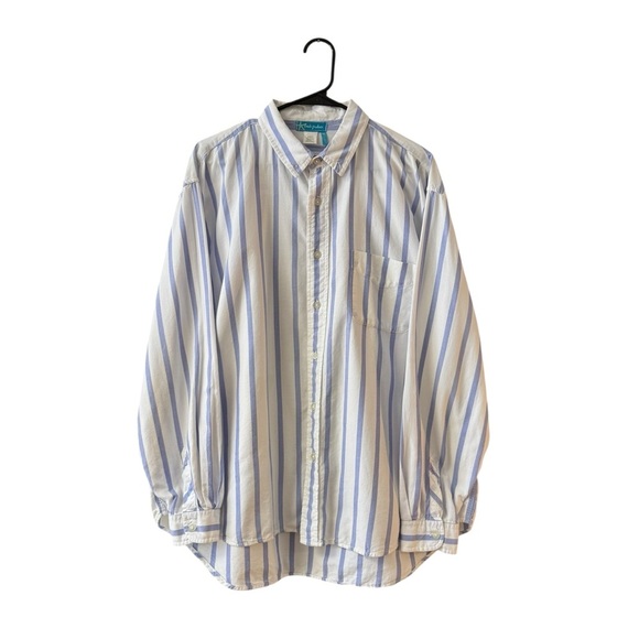 Fresh Produce 100% Cotton Button Up Blouse Top Size XL Blue White Striped Casual - Picture 2 of 10